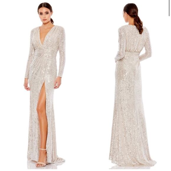 Mac Duggal Dresses & Skirts - NWT Mac Duggal Sequins Embroidered Long Maxi Dress Gown V-Neck 14 Evening Gown